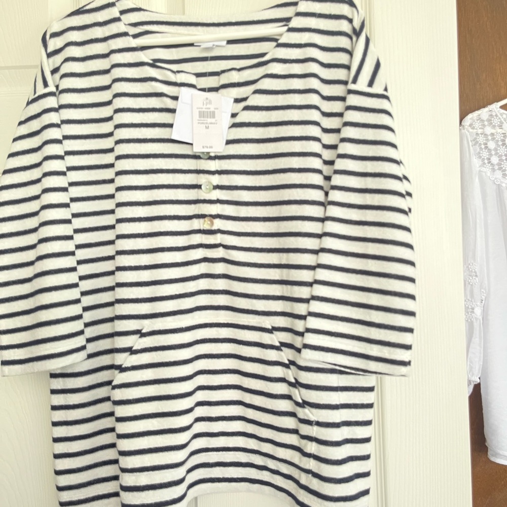 J. Jill Black and White Striped 3/4 Sleeve Tee-NWT